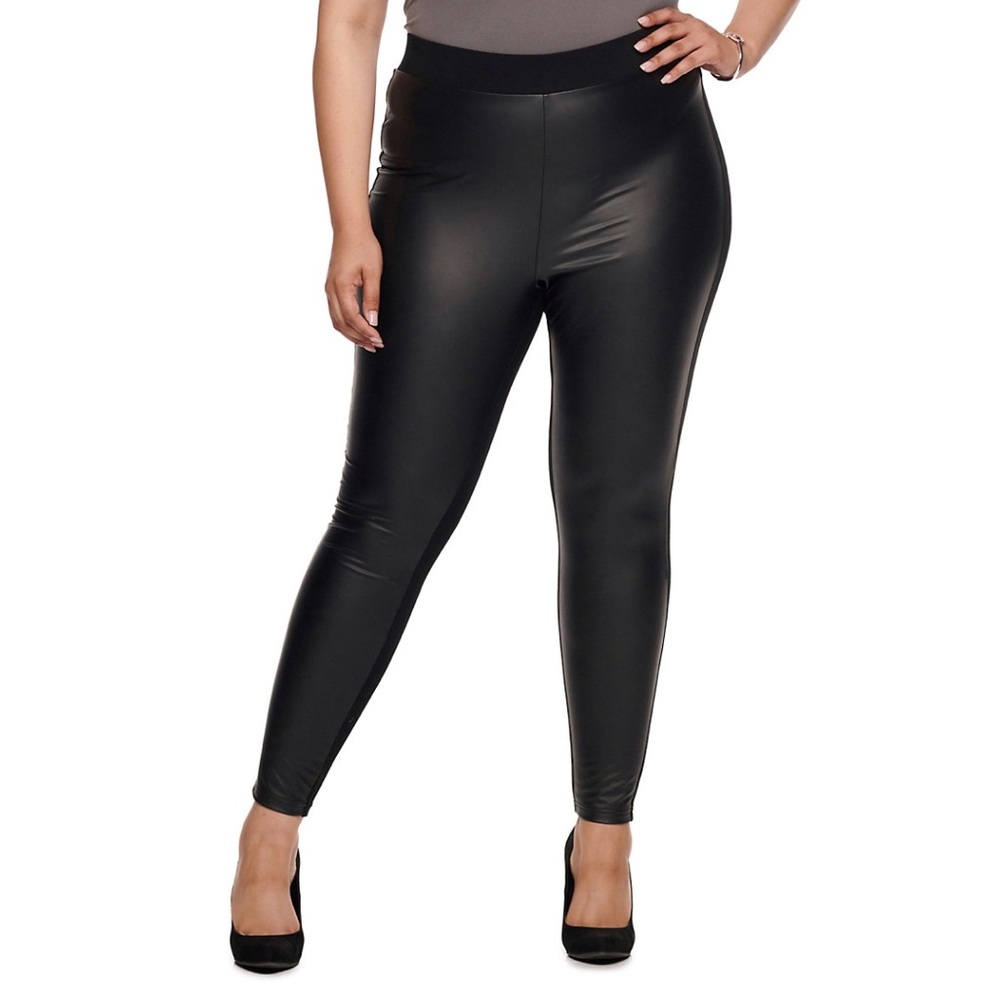 Utopia Black Faux Leather Front Leggings Knit Back XL NEW NWT